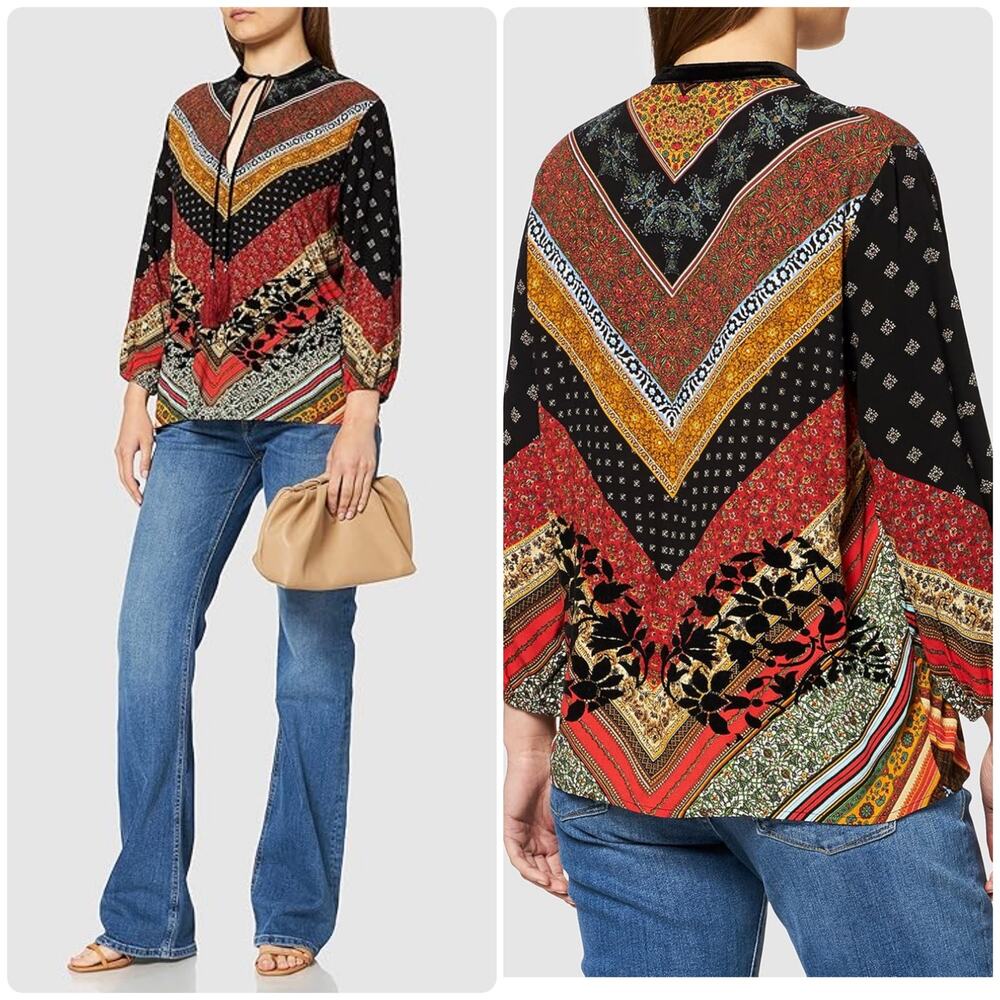 Desigual Lucia Chevron Patchwork Boho Blouse - image 1